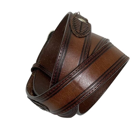 Nocona Brown Belt Men's Size 46 Western Woven Embossed‎ Detail Leather N2420254 - Picture 3 of 7